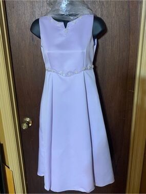 Girls' Lilac Sleeveless Formal Dress with Beaded Waist